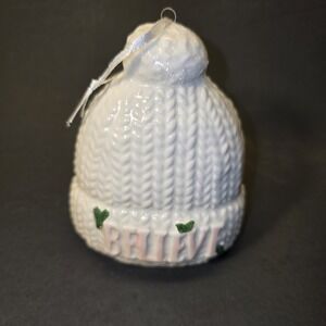 Ceramic‎ Beanie Ornament Believe Christmas Tree Decoration White Pink Green